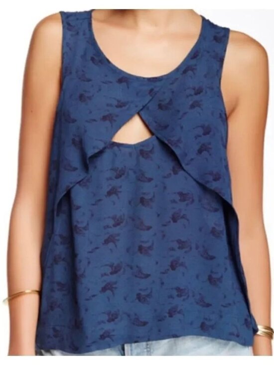 Free People Tops - Free People New Look Through Keyhole Crinkle Tank Indigo‎ NWT Women's M